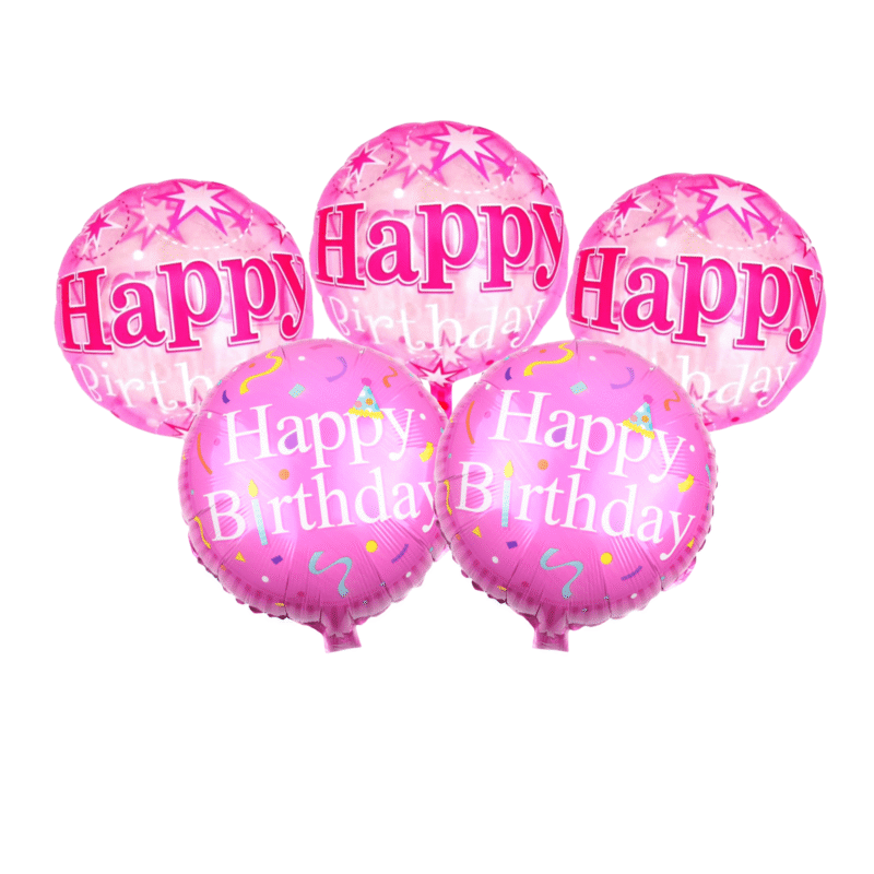 Happy Birthday Pink Mylar Balloon Set – 6 Pack Foil Birthday Balloons for Party Decorations