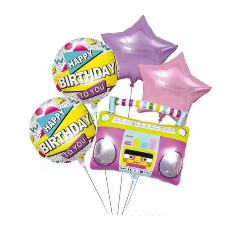 Happy Birthday Retro Boombox Balloon Set with Star and Mylar Balloons for Party Decorations