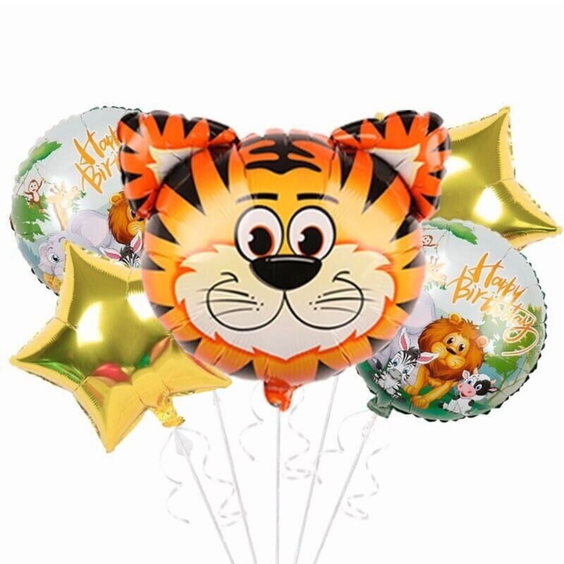 Happy Birthday Tiger Animal Balloons Set Foil Mylar Birthday Balloons Set