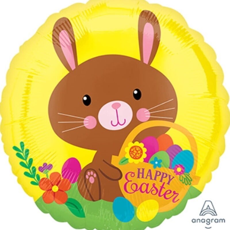 Happy Easter Sweet Bunny Balloon Round Easter Celebration Mylar Foil Balloon