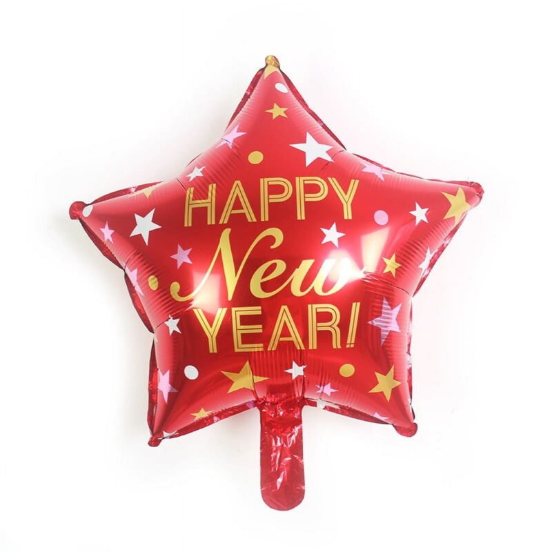 Happy New Year Balloon 18" Red Star Foil Mylar Celebration Balloon
