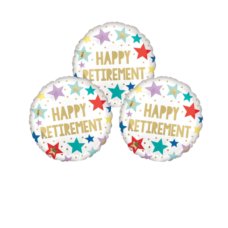 Happy Retirement Balloon Set – 3 Pack Colorful Star Design Mylar Balloons for Retirement Parties