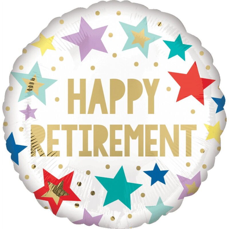 Happy Retirement Balloon White with Stars Round Foil Mylar Balloon 18 Inch