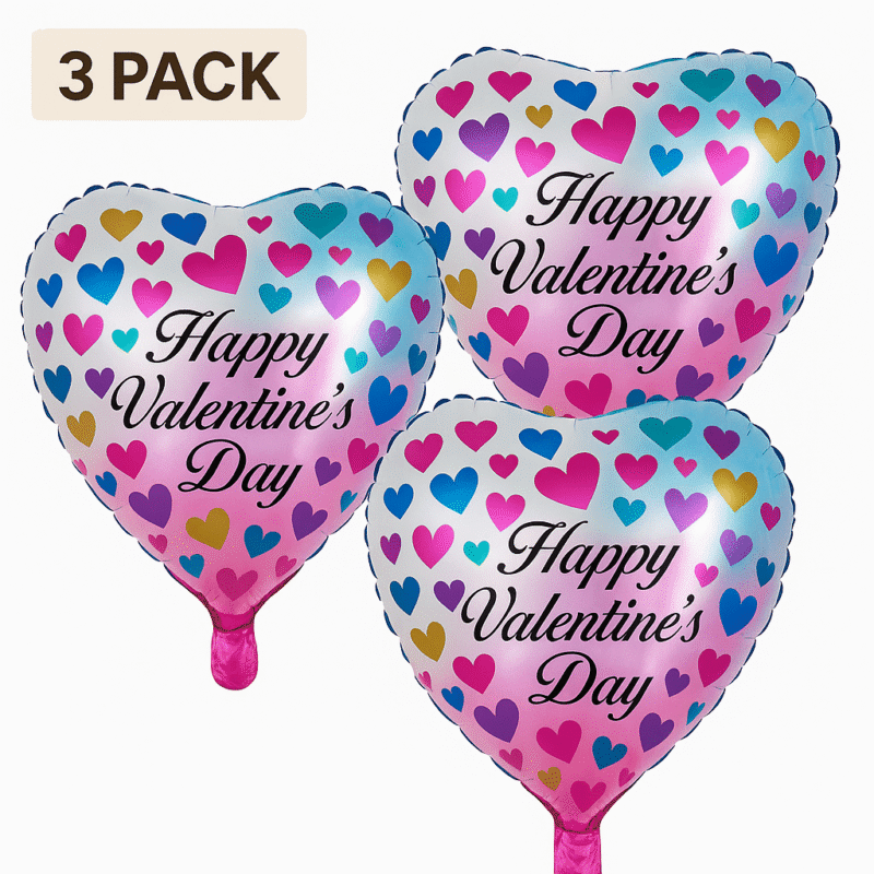 Happy Valentine's Day Heart Foil Balloons 3 Pack Pink Blue balloons