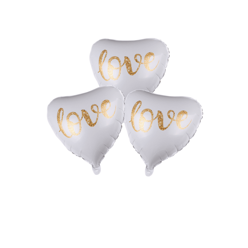 Heart-Shaped Love Balloon Set – 3 Pack Gold Script Mylar Balloons for Romantic Decor