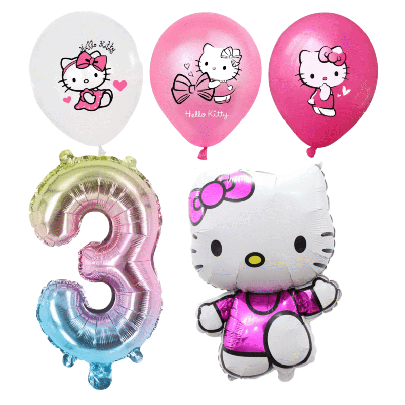 Hello Kitty 3rd Birthday Party Balloons Set Pink Pastel Foil balloons