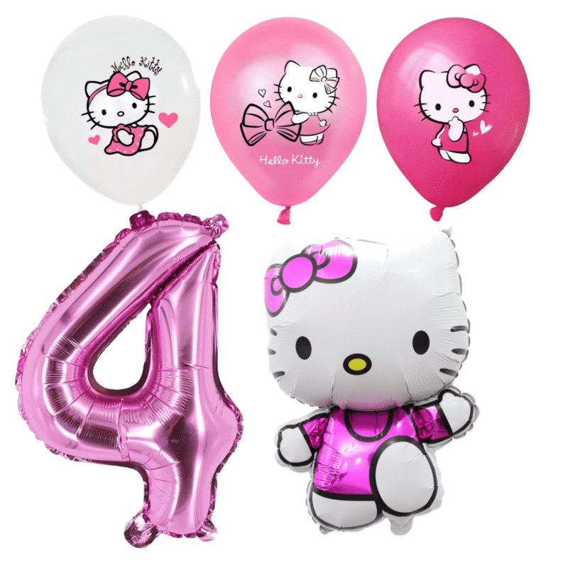 Hello Kitty 4th Birthday Party Balloons Set Pink White Foil balloons
