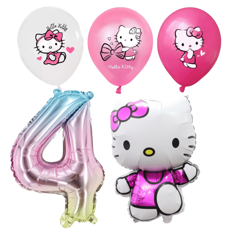 Hello Kitty 4th Birthday Party Balloons Set Pink White Rainbow Foil balloons