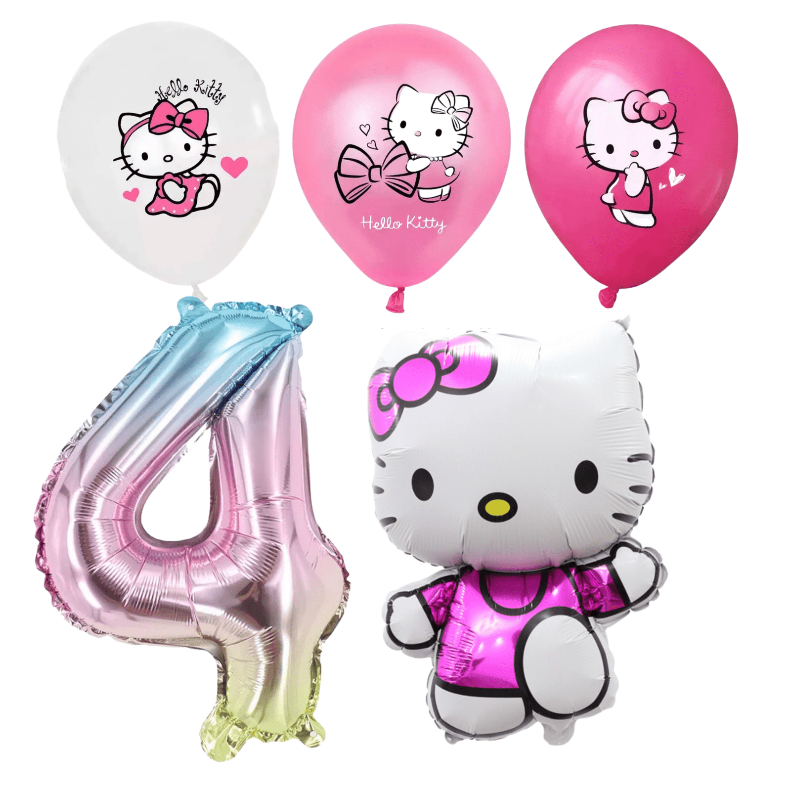 Hello Kitty 4th Birthday Party Balloons Set Pink White Rainbow Foil balloons