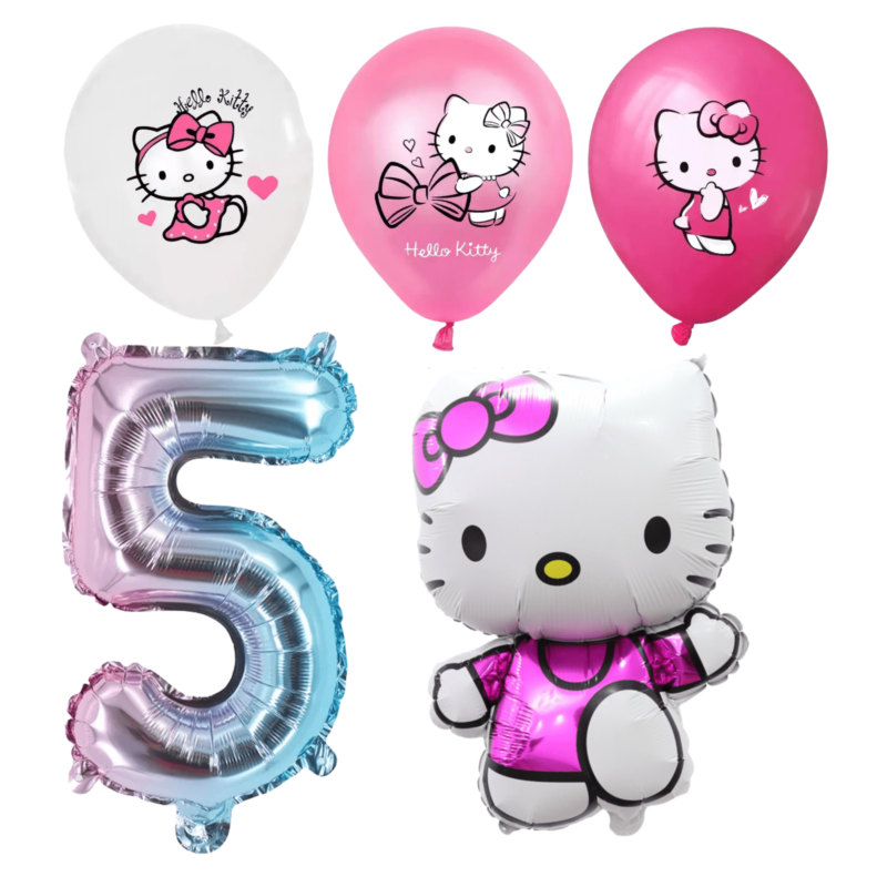 Hello Kitty 5th Birthday Party Balloons Set Pink Blue Foil balloons