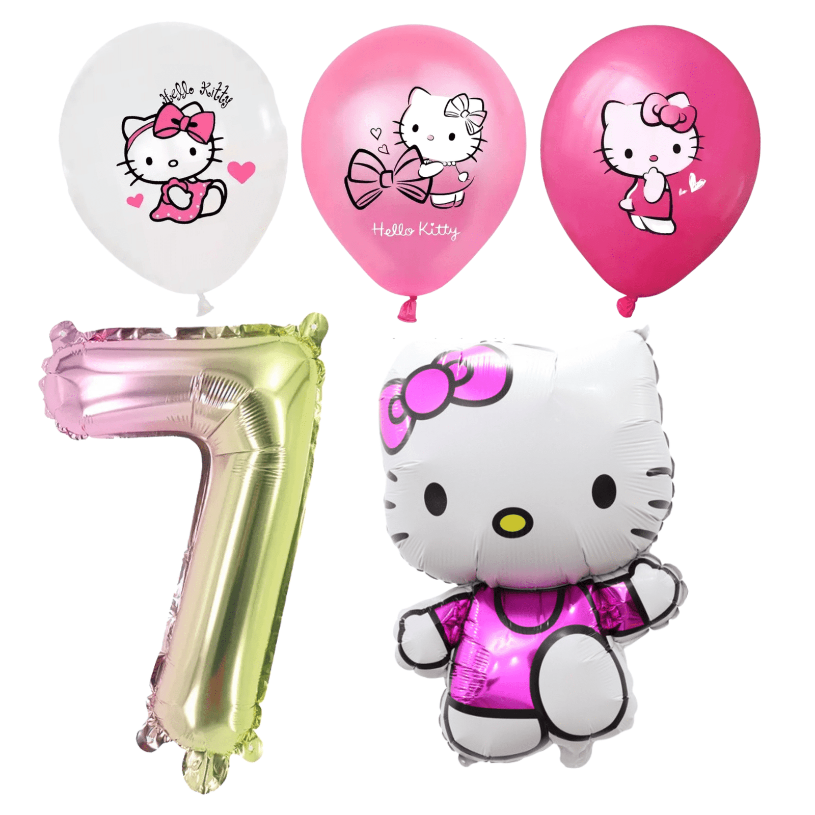 Hello Kitty 7th Birthday Party Balloons Set Pink White Foil balloons