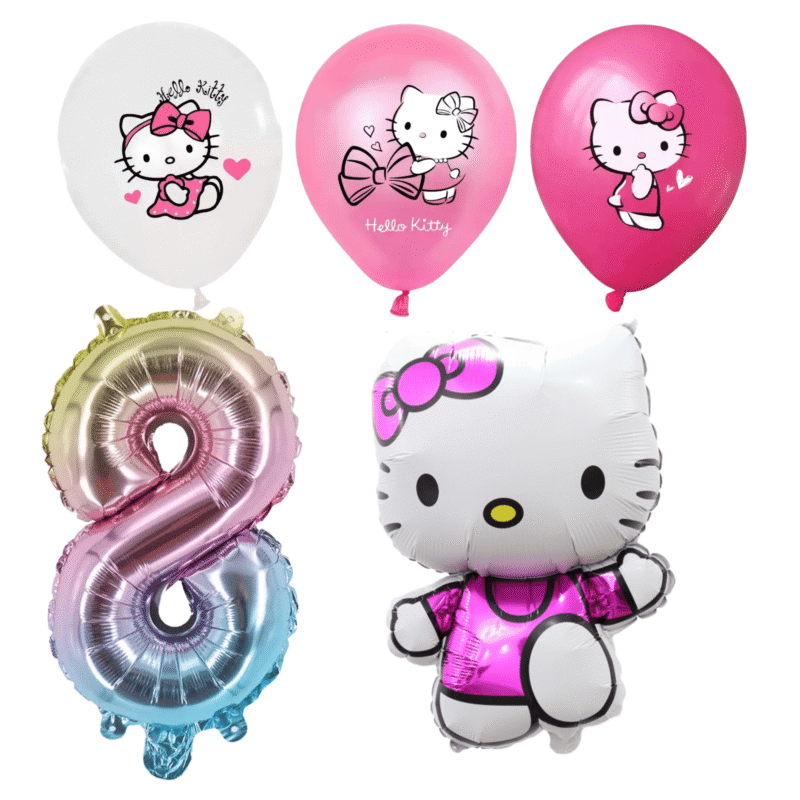 Hello Kitty 8th Birthday Party Balloons Set Pink Rainbow Foil balloons