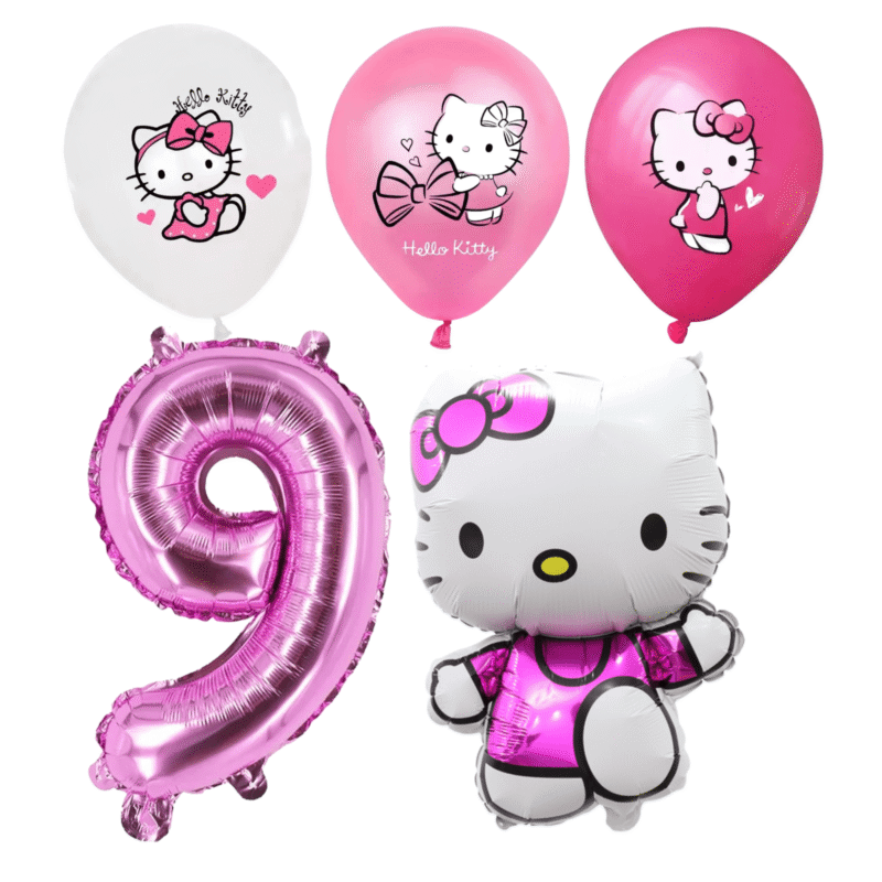 Hello Kitty 9th Birthday Party Balloons Set Pink White Foil balloons