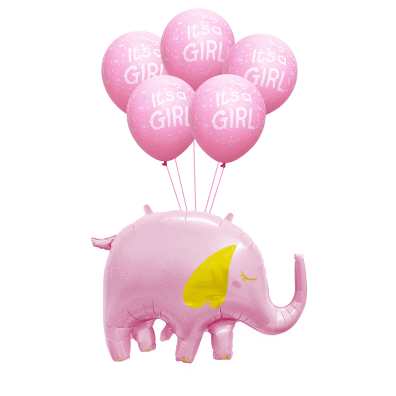 It's a Girl Balloon Set with Pink Elephant and Latex Balloons for Baby Shower or Newborn Party Decorations