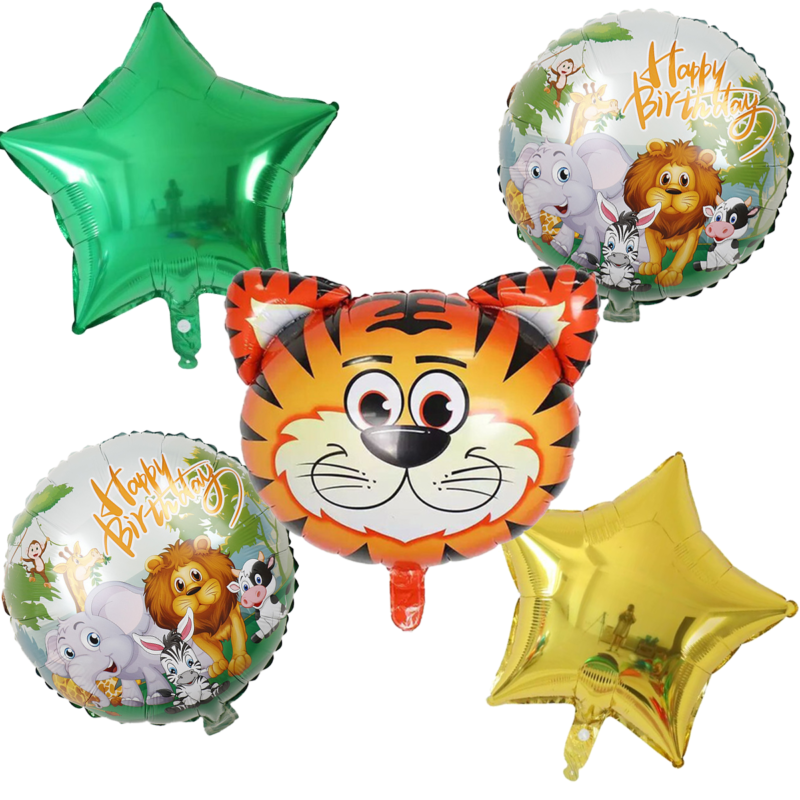Jungle Animals Foil Balloon Birthday Party Set Tiger Green Gold Kids Balloons