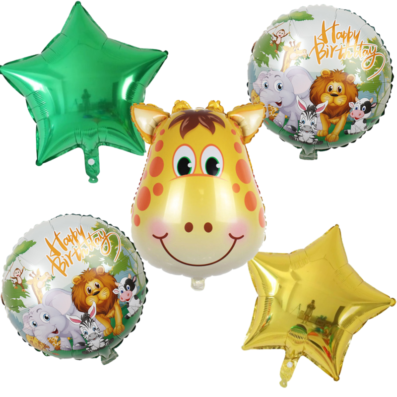 Jungle Animals Giraffe Foil Balloon Birthday Party Decor Set Gold Green Kids Balloons