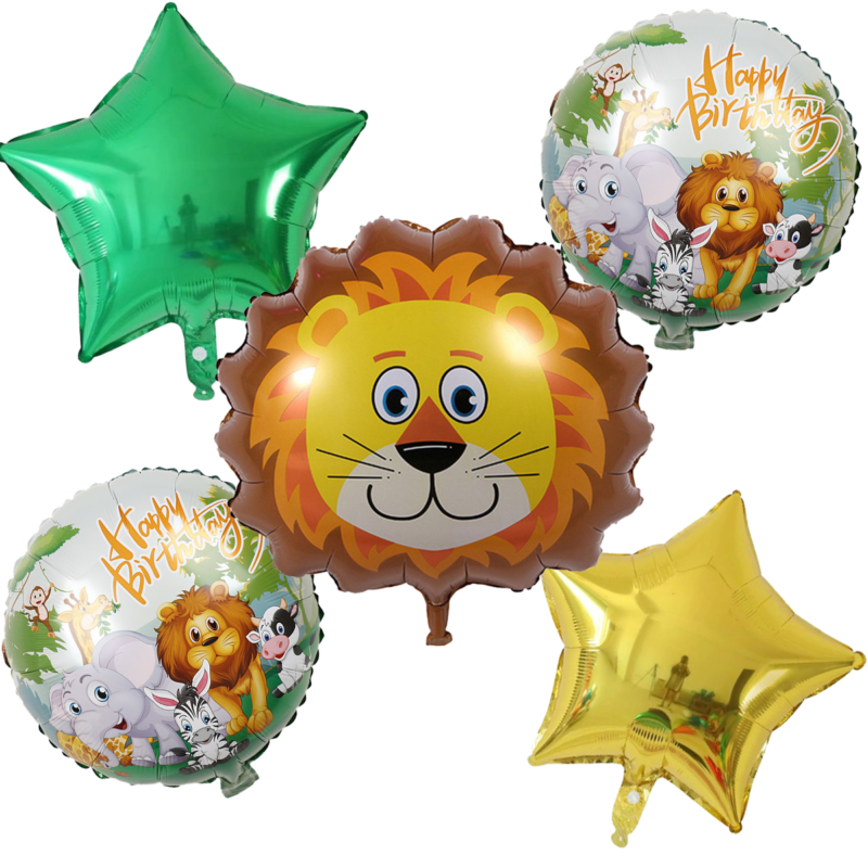 Jungle Animals Lion Birthday Party Balloons Foil Set Green Gold Balloons
