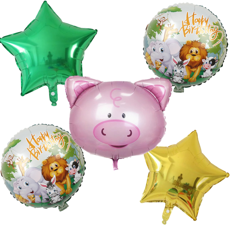 Jungle Animals Pig Foil Balloon Party Decor Set Kids Birthday Green Gold Balloons