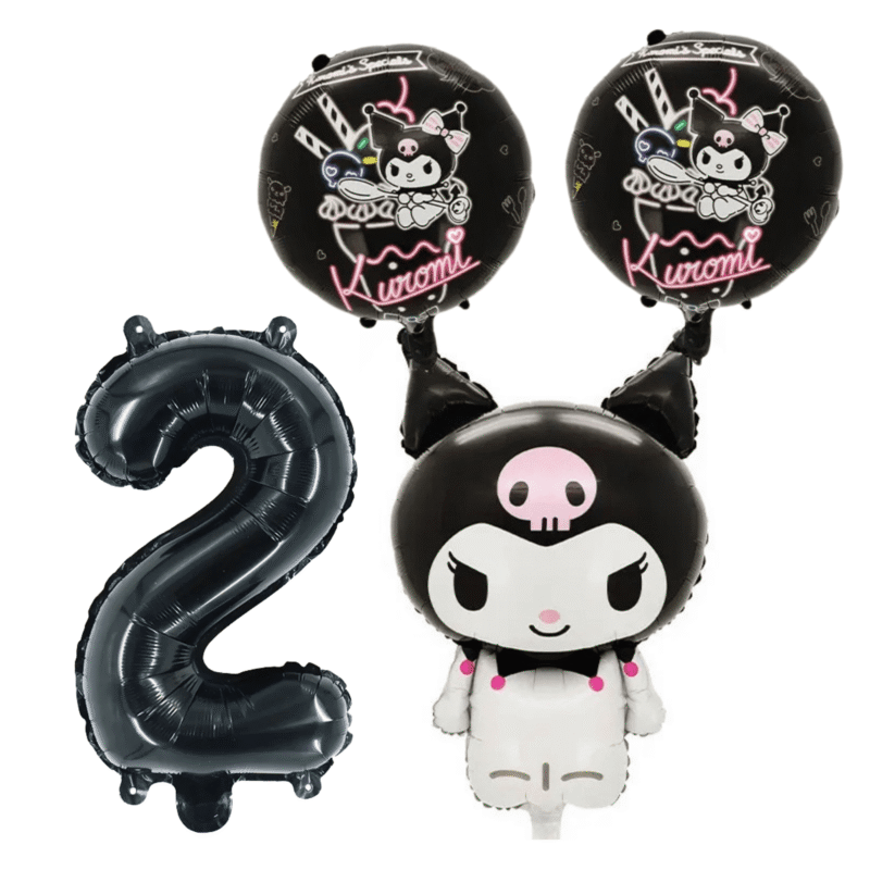 Kuromi 2nd Birthday Party Balloons Set Black Pink 4pc balloons