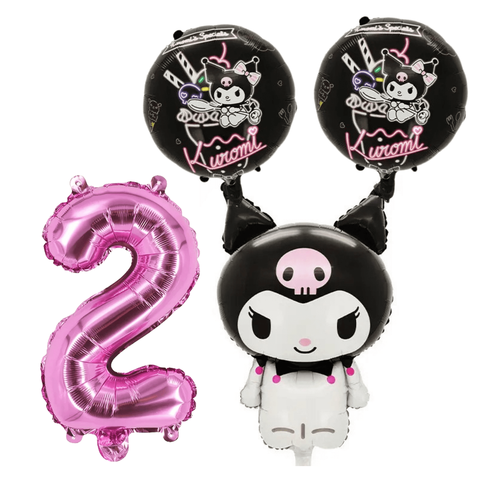 Kuromi 2nd Birthday Party Balloons Set Black Pink Foil balloons
