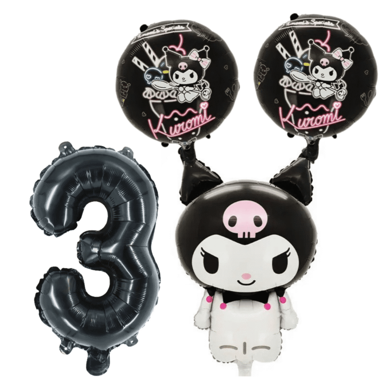 Kuromi 3rd Birthday Party Balloons Set Black Pink Foil balloons