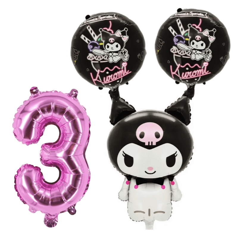 Kuromi 3rd Birthday Party Balloons Set Black Pink Foil balloons