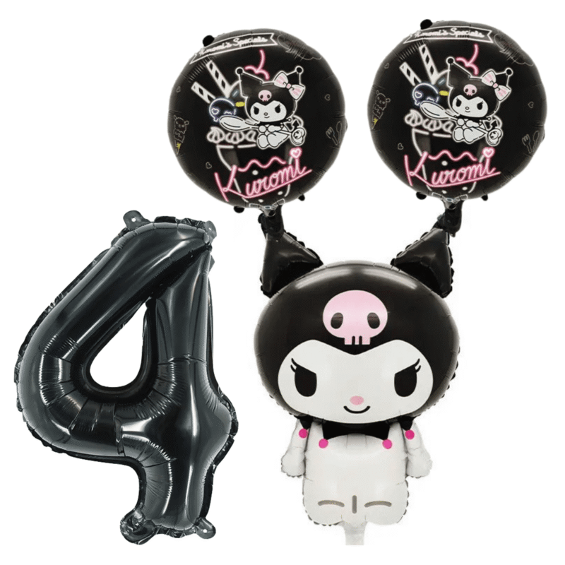 Kuromi 4th Birthday Party Balloons Set Black Pink Foil balloons