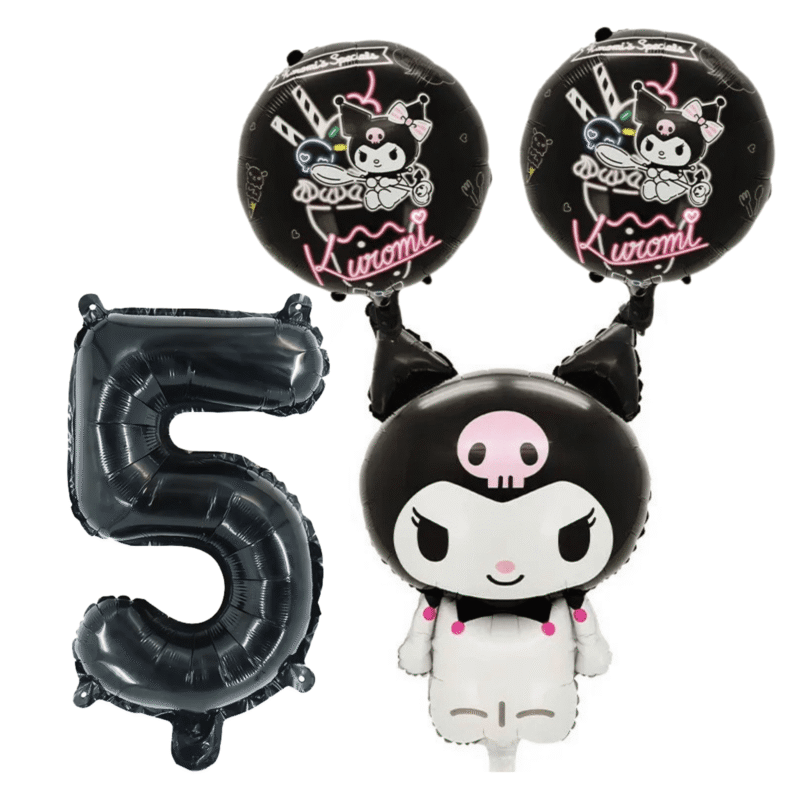Kuromi 5th Birthday Party Balloons Set Black Pink balloons