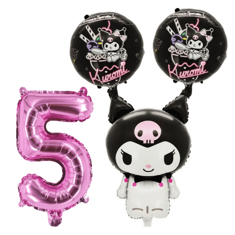 Kuromi 5th Birthday Party Balloons Set Pink Black Foil balloons