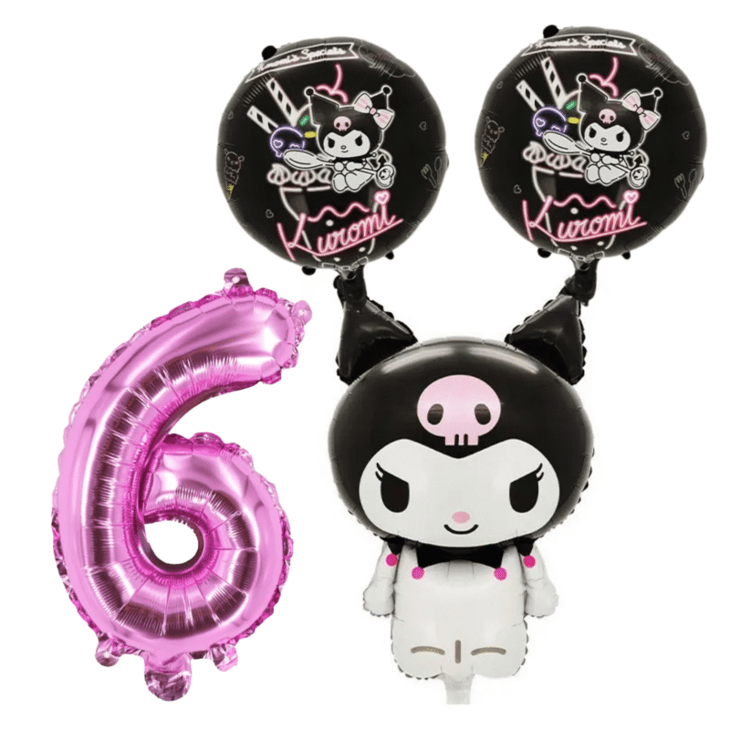 Kuromi 6th Birthday Party Balloons Set Pink Black Foil balloons