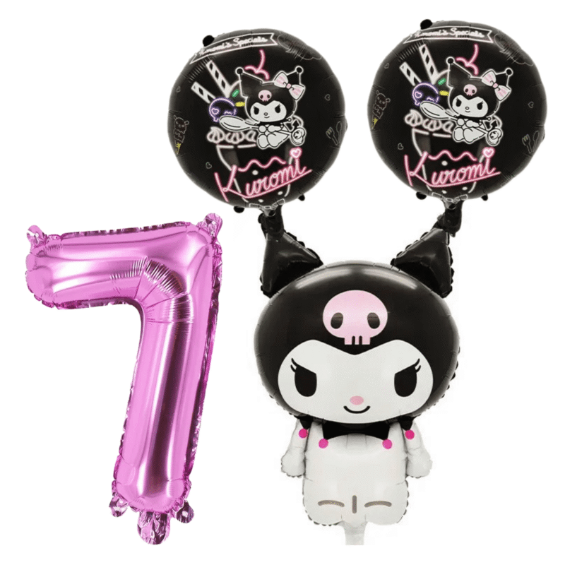 Kuromi 7th Birthday Party Balloons Set Pink Black Foil balloons