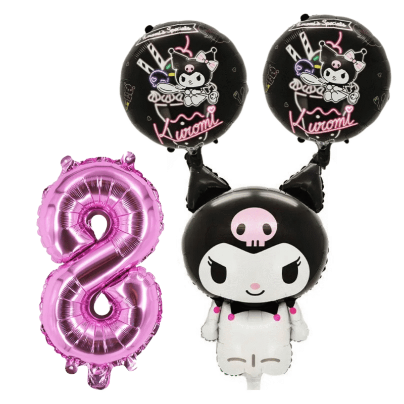 Kuromi 8th Birthday Party Balloons Set Black Pink Foil balloons