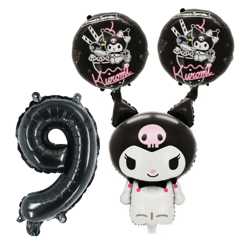 Kuromi 9th Birthday Party Balloons Set Black Pink Foil balloons
