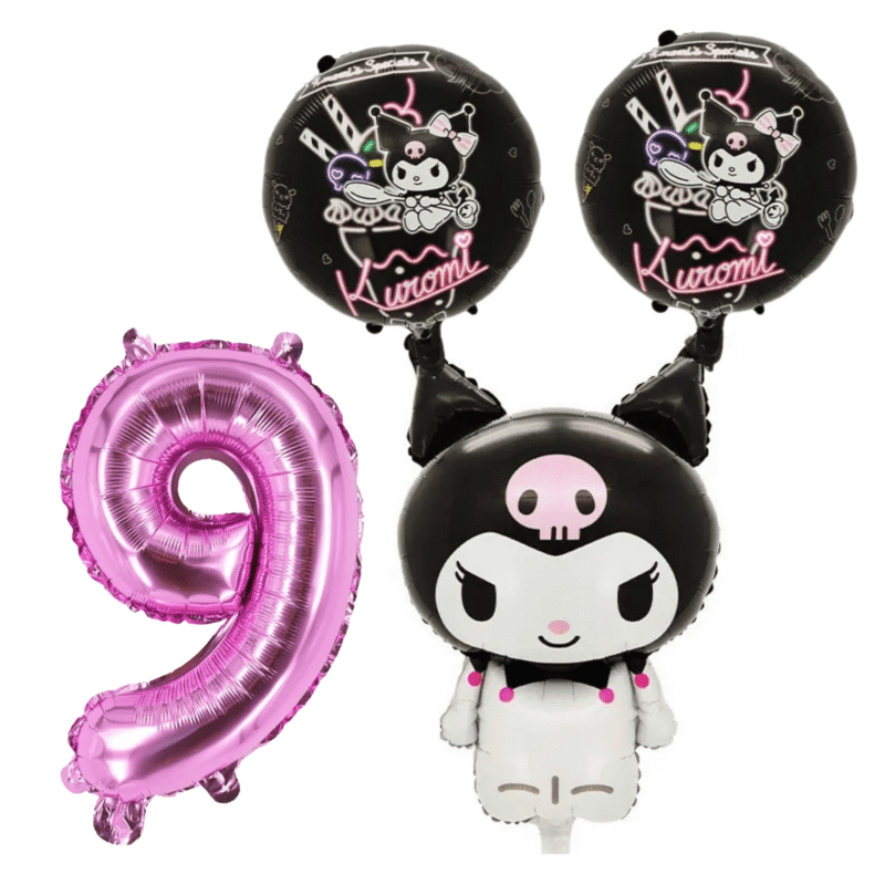 Kuromi 9th Birthday Party Balloons Set Pink Black Foil balloons