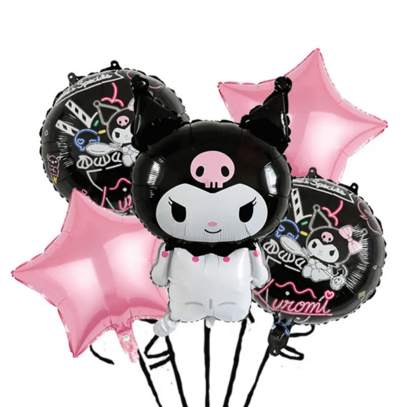 Kuromi Party Balloon Bouquet Pink Black 5pc balloons