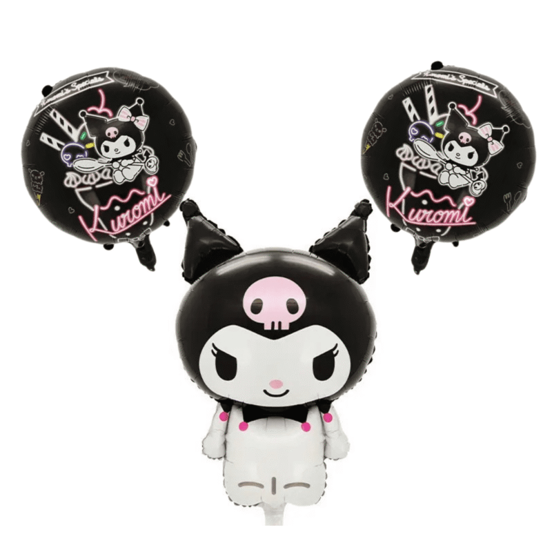 Kuromi Party Balloons 3pc Set Black Pink Foil balloons