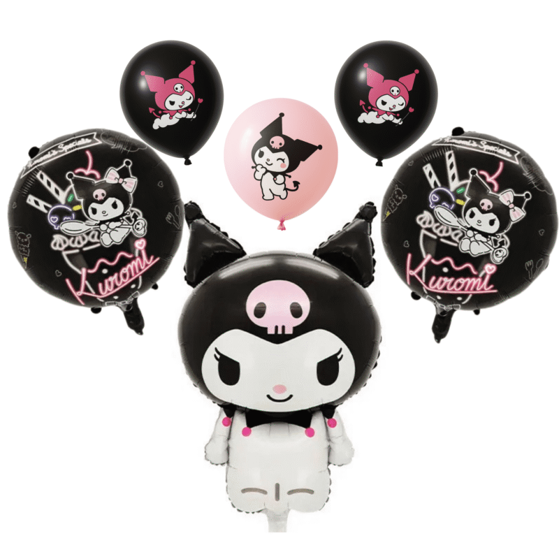 Kuromi Party Balloons 7pc Set Black Pink Foil balloons