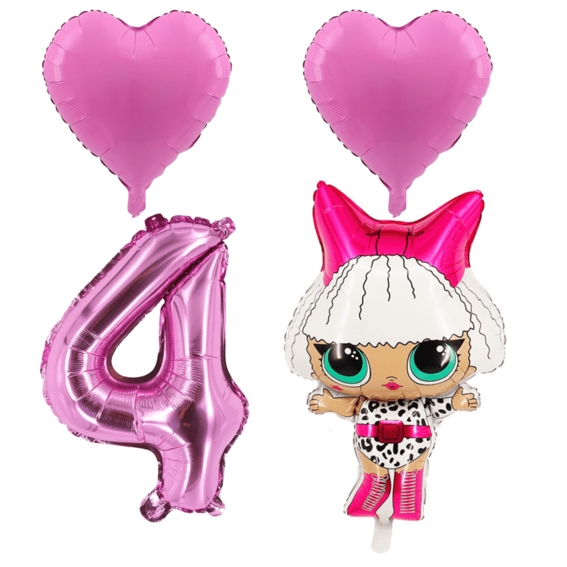 LOL Surprise 4th Birthday Party Foil Balloons Pink Number Set