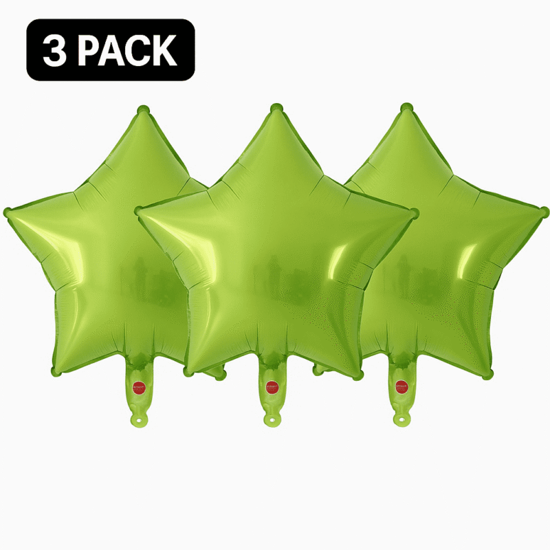 Lime Green Star Foil Balloons 3 Pack Party Decor Balloons