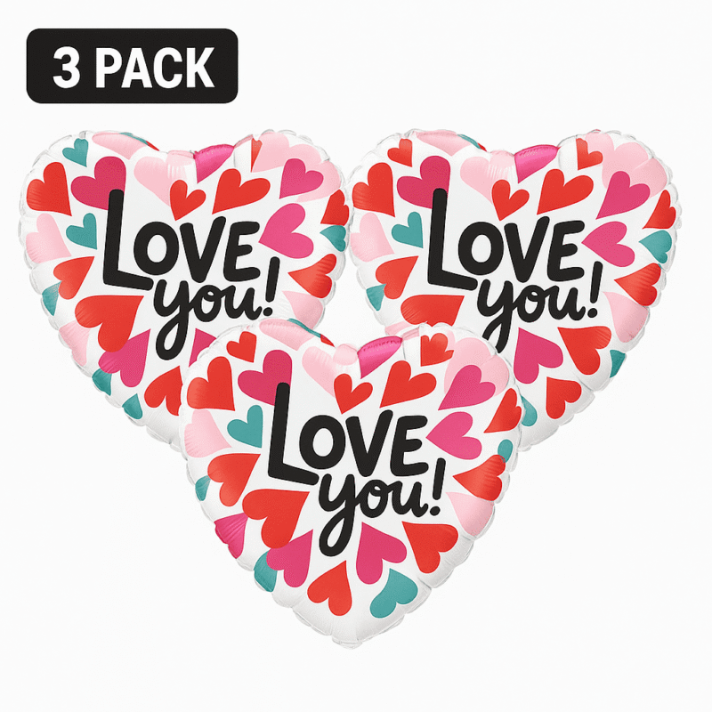 Love You! Heart Balloons 3-Pack Valentine's Party Decor Red Pink balloons