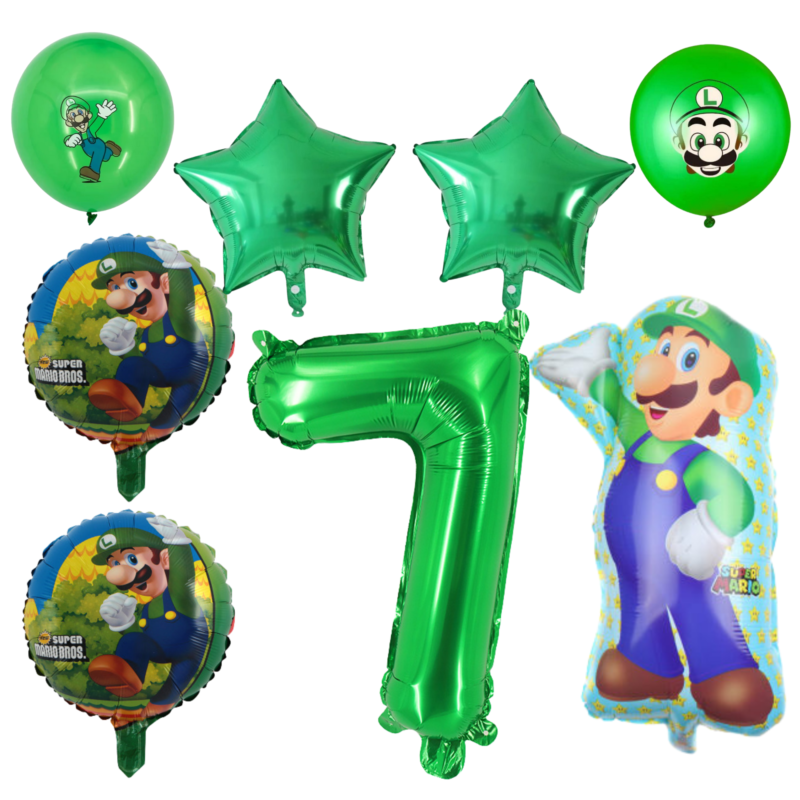 Luigi 7th Birthday Party Balloons Set Green Foil balloons