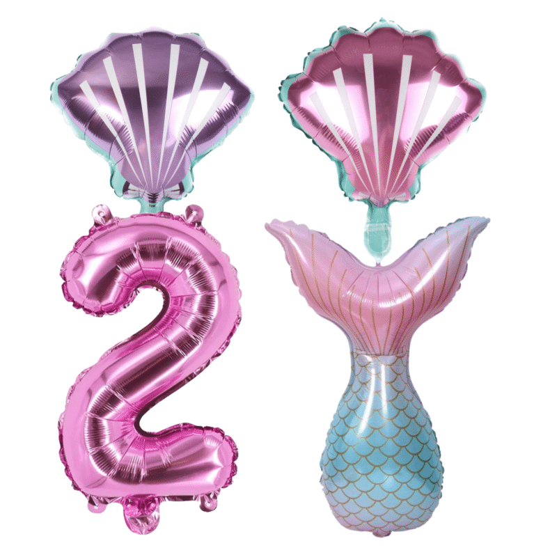 Mermaid 2nd Birthday Party Balloons Set Number 2 Pink Teal Foil