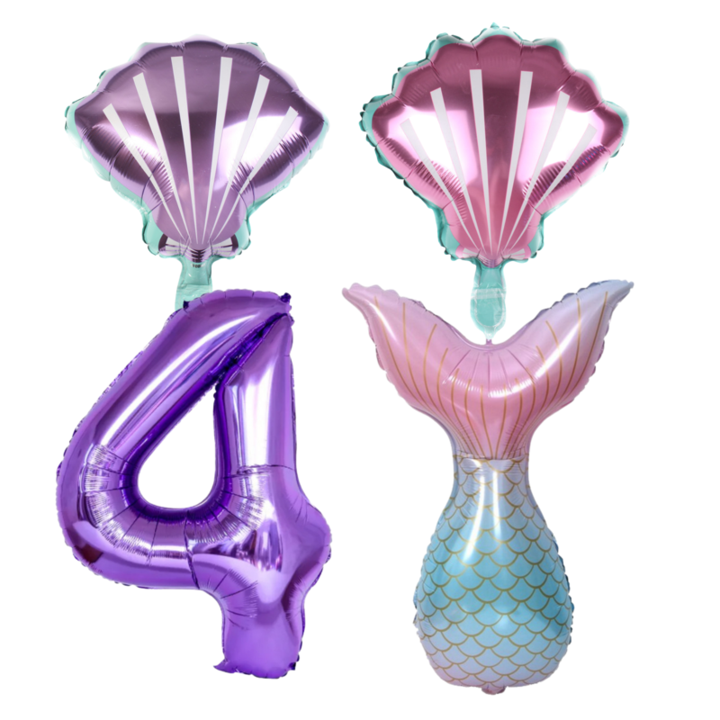 Mermaid 4th Birthday Party Balloons Purple Pink Number Foil Set