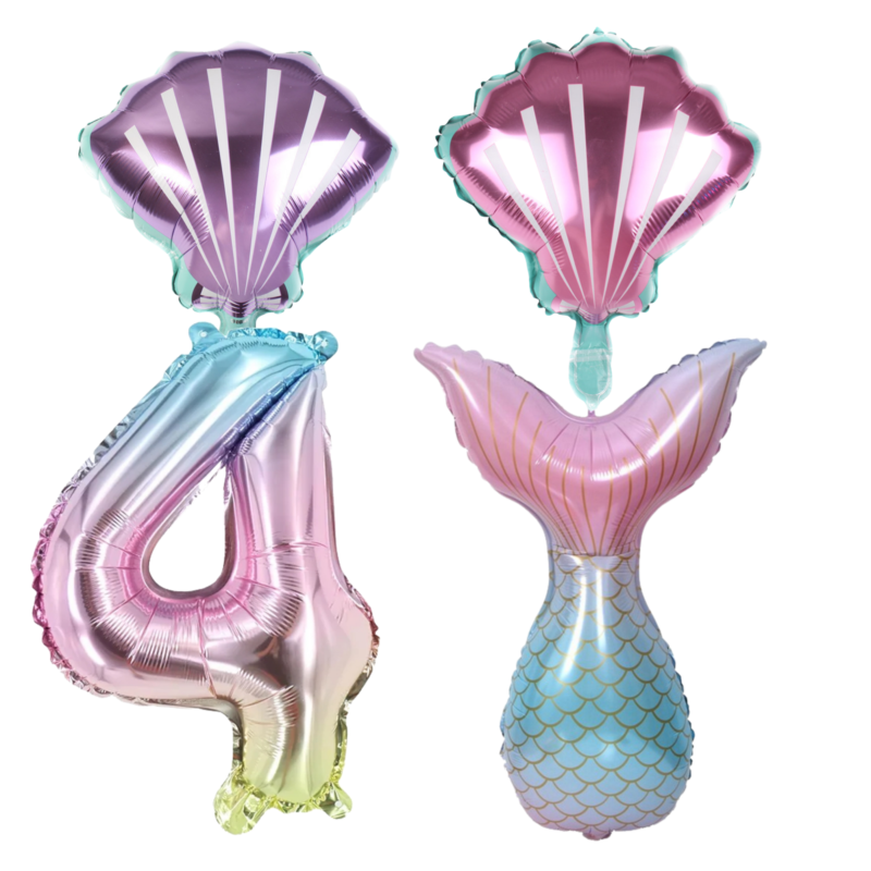 Mermaid 4th Birthday Party Foil Balloon Set Pastel Pink Teal