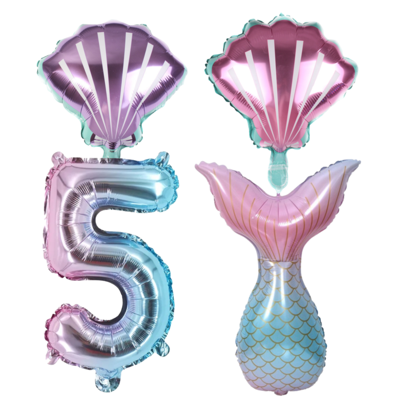 Mermaid 5th Birthday Party Foil Balloon Set Number 5 Pink Blue