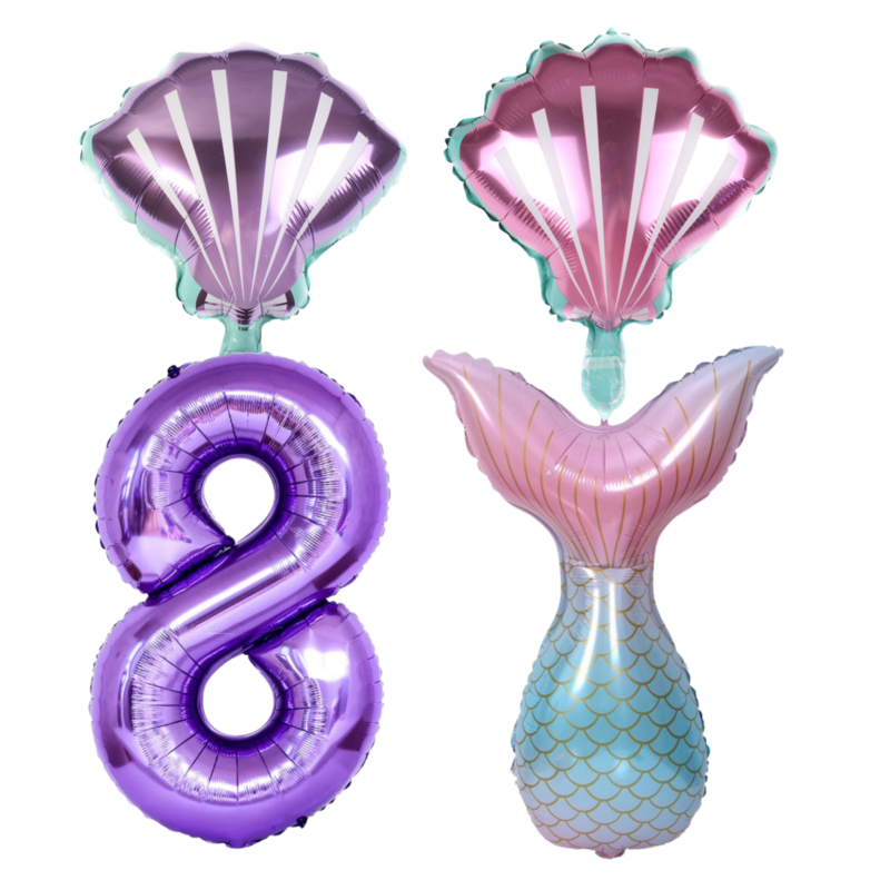 Mermaid 8th Birthday Foil Balloon Set Purple Pink Teal Girls