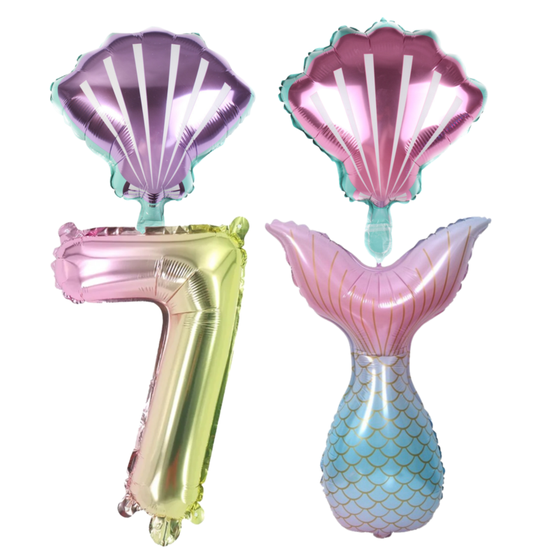 Mermaid Party Balloons Number 7 Foil Set Pink Teal Girls Birthday