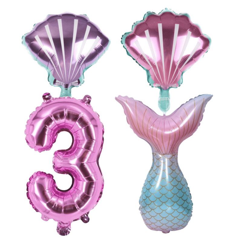Mermaid Tail 3rd Birthday Foil Balloon Set Pink Blue Girl