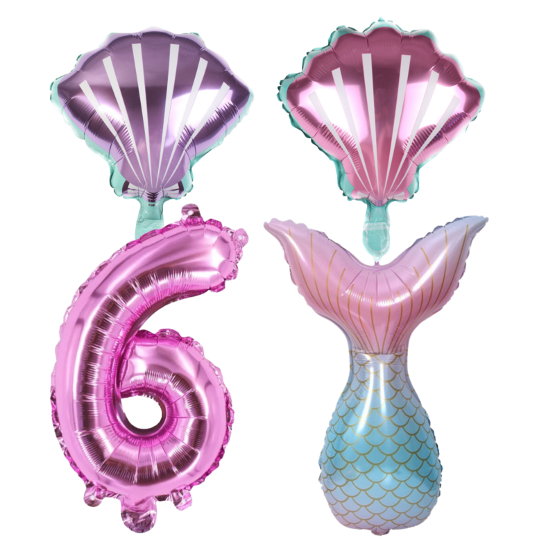 Mermaid Tail 6th Birthday Party Foil Balloons Pink Blue Number Set