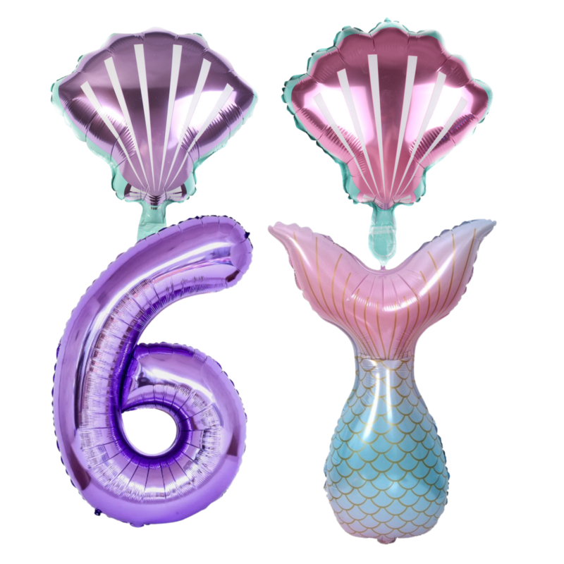 Mermaid Tail Number 6 Birthday Party Foil Balloons Purple Pink Teal